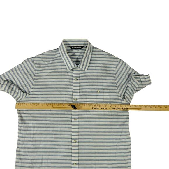 Travis Mathew Striped Button Up Short Sleeve Cotton Shirt Large - Picture 4 of 6